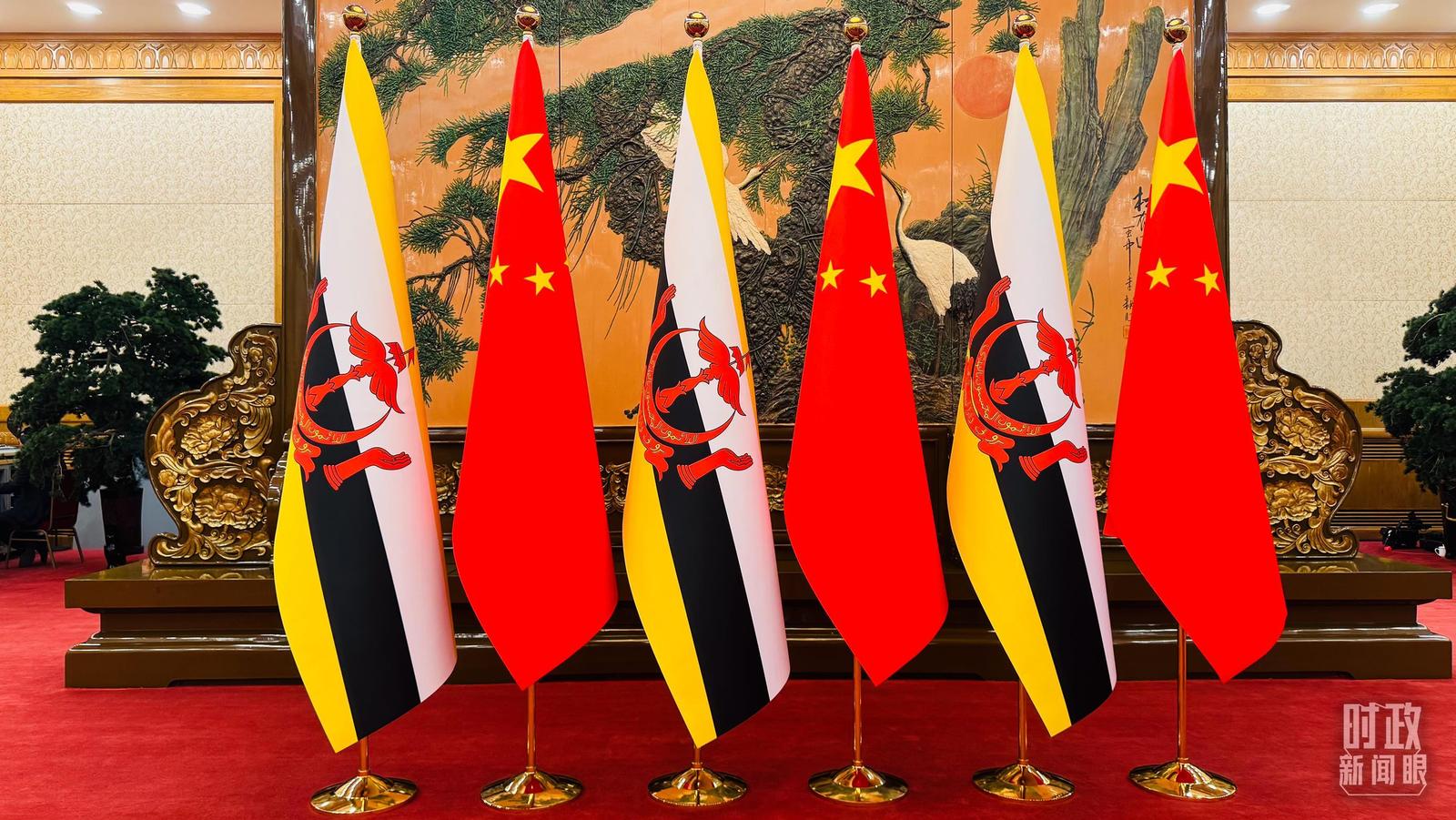 △会见厅摆放的中文两国国旗。(总台央视记者黄茜拍摄)